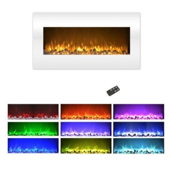 Electric Fireplace Wall Mounted, Color Changing LED Flame and Remote, 36 Inch, (White), Hastings Home, Mfr#: 791130CVG